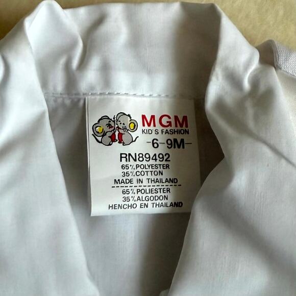 Vintage 90s MGM Kids Fashion 4-Piece Cap Vest Shorts Set Boys 6-9M White Bow - Picture 6 of 9